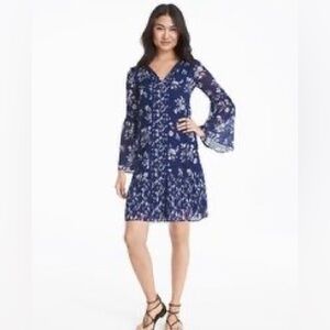 WHBM Floral Lace Inset Shift Dress in Blue